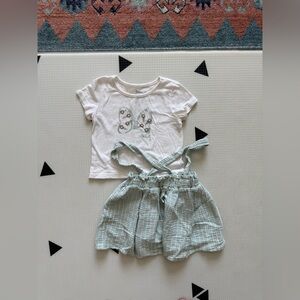 Disney:Baby girl/toddler Minnie Mouse matching set,Bow Tee,sage gauze dress 2T